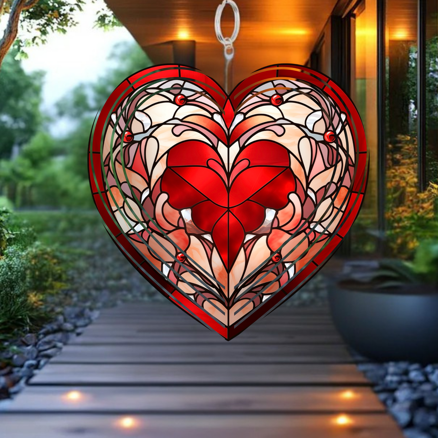 Red Pattern Stained Glass Heart Spinner