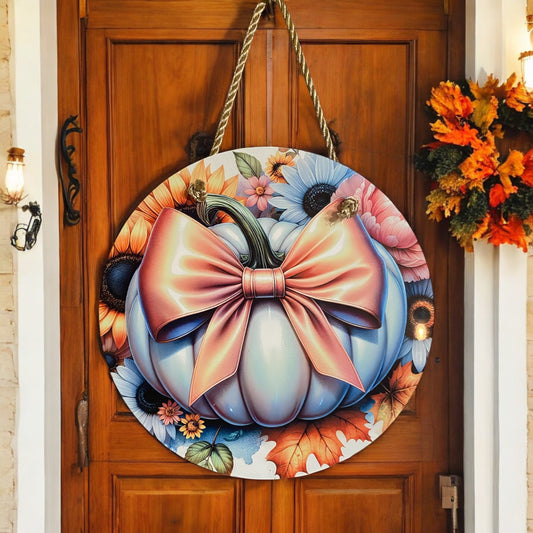 White and Pink Pumpkin Door Sign