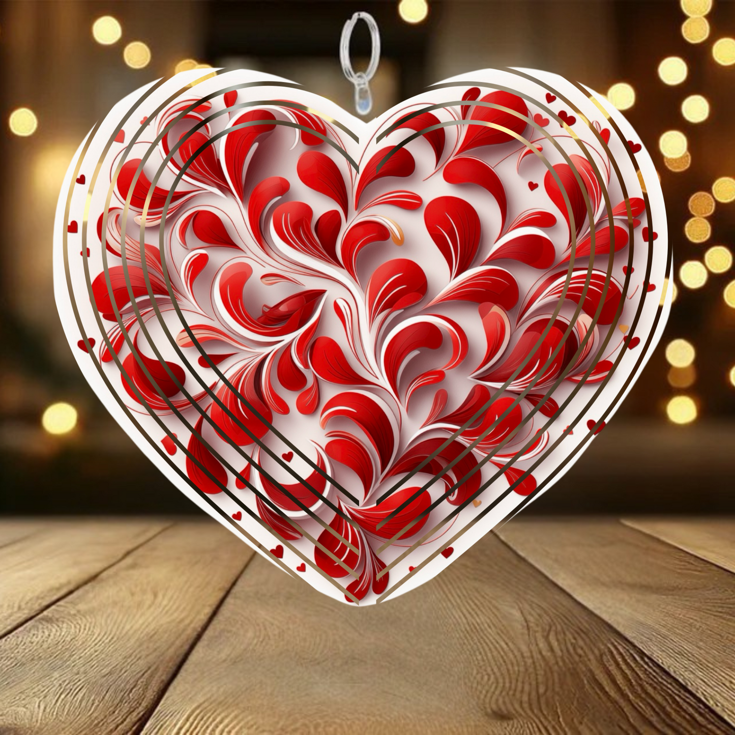 Red & White Swirl Heart Spinner