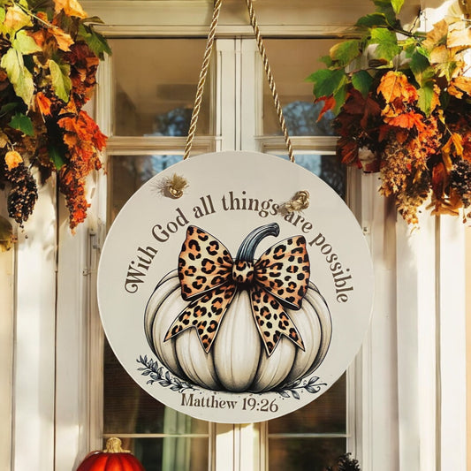 White Leopard Pumpkin Door Sign