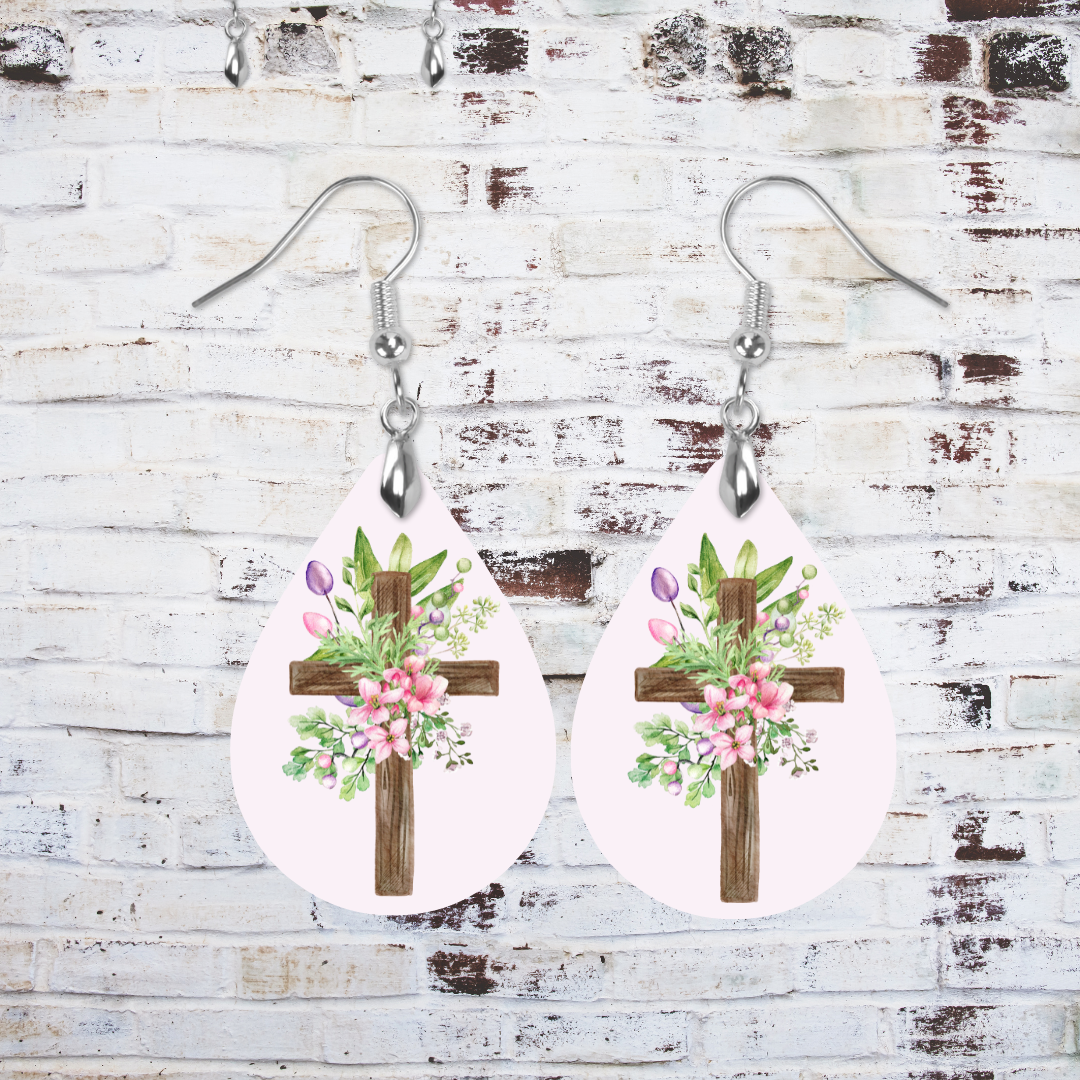 Teardrop Floral Cross on Pink