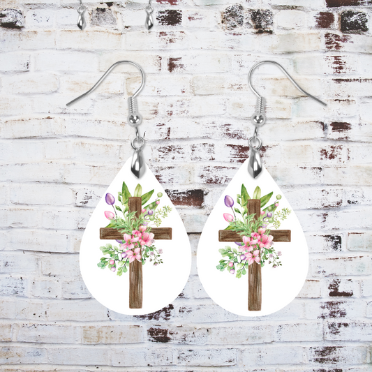 Teardrop Floral Cross on White