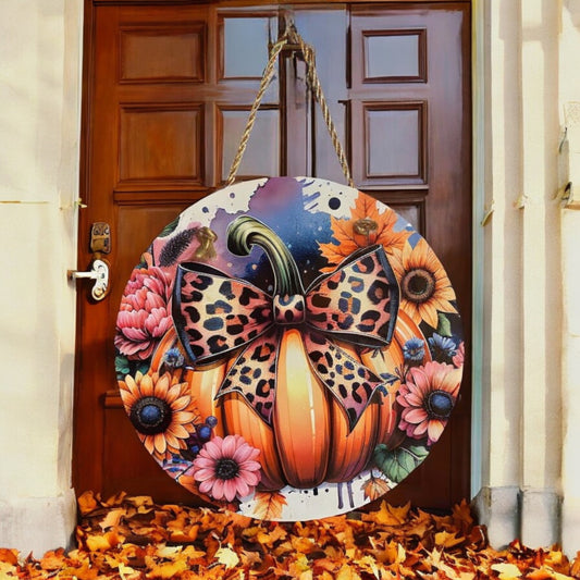 Fall Leopard Pumpkin Door Sign