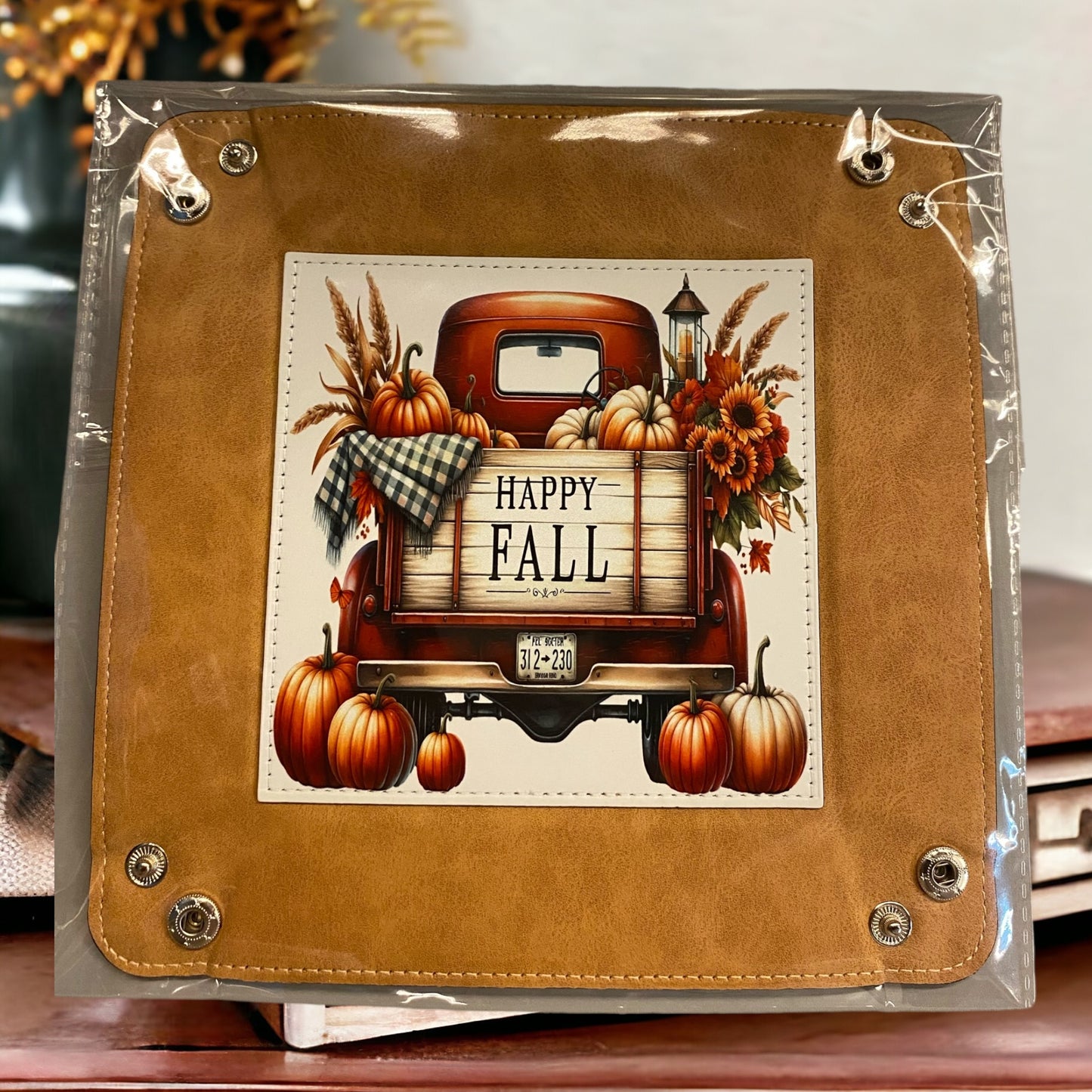 Happy Fall Red Truck Entry Way Tray