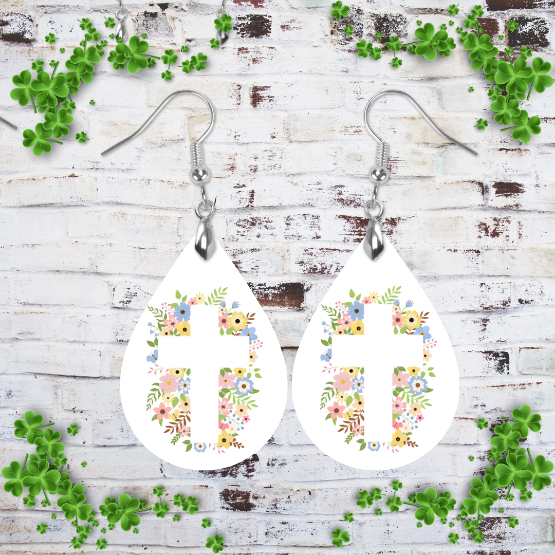 Teardrop White Cross with Spring Floral